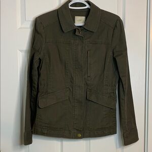 LOFT Brown Utility Jacket Collared Zip Front 97% Cotton 3% Spandex women’s small
